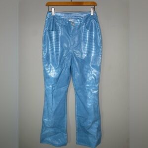 Princess Polly Harmonious Light Blue Faux Croc Leather Flare Pants (4)